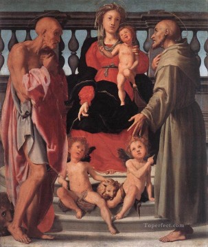 ポントルモ Painting - 聖母子と二人の聖人の肖像画家 フィレンツェのマニエリスム ヤコポ・ダ・ポントルモ